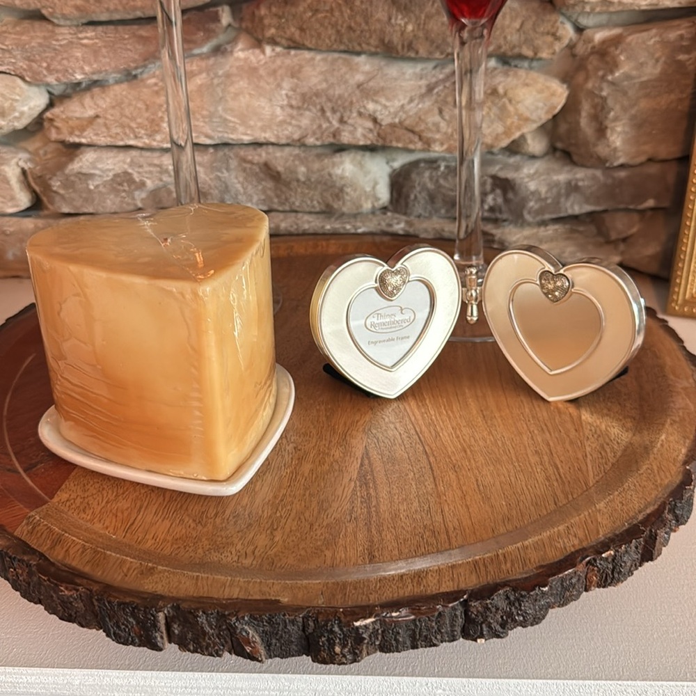 Things Remembered Heart Candle and double heart engraveable  picture frame